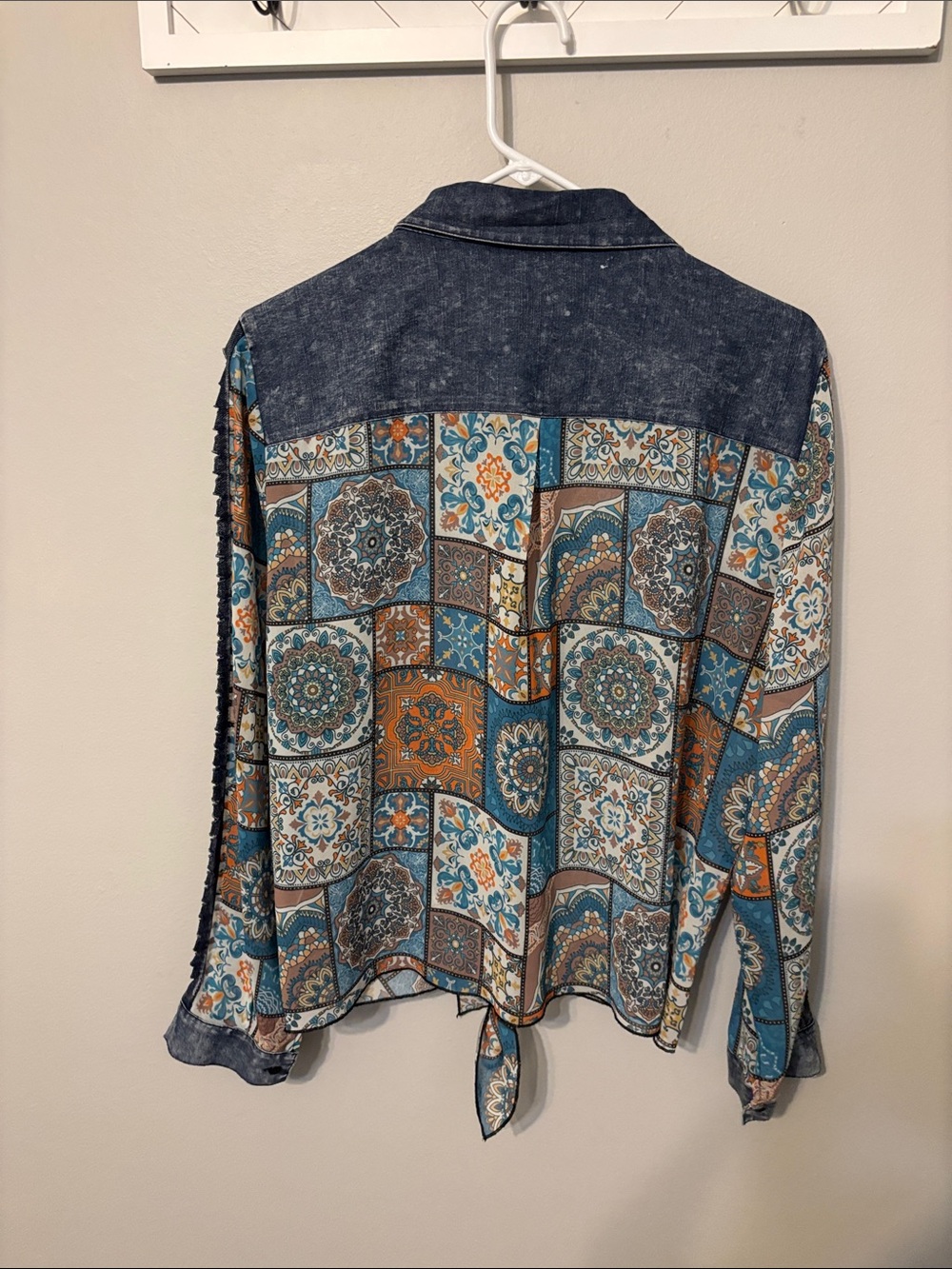 A.Z.IBoho Patchwork Button-Front Shirt - Blue & Orange - Picture 11 of 12
